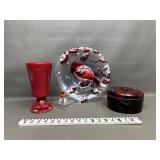 Red Cardinal & Winter Fused Art Bowl + Lacquerware