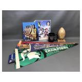 Michigan Football Wooden Sculpture & Vtg Felt Penn
