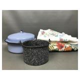Country Kitchen Vtg Linens, Enamel Covered Roaster