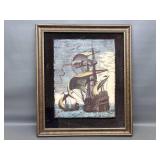 Vintage Artini 3d Engraving Of Galleon Ships