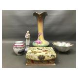 Vintage Floral Porcelain Vase & Floral Dishes!