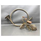 Vtg Round Brass French Horn & Decor Bike Sculpture