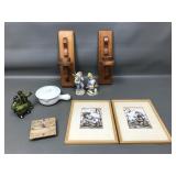 Vtg Wooden Candle Sconces & German Statues