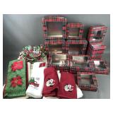 Box Of Christmas Cookie Tins, Towels & More