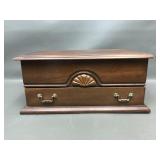 Vtg Wooden Jewelry Box With Costume Jewelry