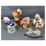 Vtg Haunted Plush Lion, Porcelain Clowns & More!