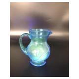 Hand Blown Glowing Manganese Pitcher, Electric Blu