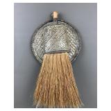 Vtg Whisk Broom W Repousse Metal Holder