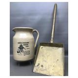 Vtg Brass Fireplace Dustpan & Horse Ad Stoneware