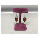 Sterling Silver & Amber? Fish Hook Earrings