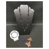 Hand Carved Carnelian? Butterfly Beads, Amethyst