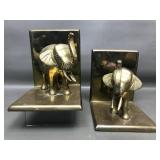 Vtg Heavy Indian Brass Elephants Bookends
