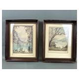 Vtg Framed Art Prints L. Prinzel? Lake & Mountains