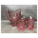 Vintage Imperial Glass Pink Pitcher & Glasses