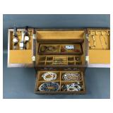 Vtg Box W Mirror Flower Panels & Jewelry