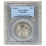 1936-d Columbia Commemorative Half Pcgs Ms 66