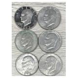Lot of (6) Eisenhower Dollar Coins 'Ike' Dollars