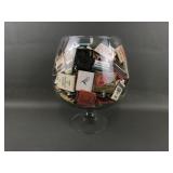 Vtg Match Collection In Footed Glass Bowl