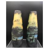 French Art Nouveau Cameo Glass Landscape Vases