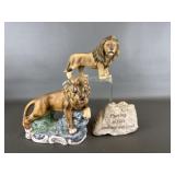 Handpainted Porcelain Lion Figurines+ Purring Sign