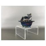 Vtg Mosser Carnival Glass Cat On Nest Salt Cellar