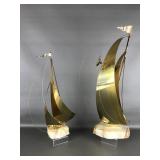 Mcm Onyx & Brass Demott Sail Boat Sculptures