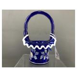 Fenton Glass Cobalt Blue With Basket Ruffled Rim