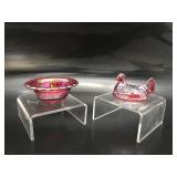 Vtg Mini Hen On Nest Mosser Salt Cellar Cadium Red
