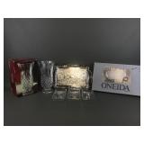 Opera Crystal Vase, Oneida Chippendale Relish Tray