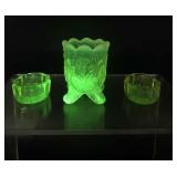 Vtg Glowing Uranium Vaseline Tooth Pick Holders &