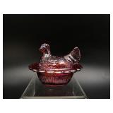 Vtg Mini Hen On Nest Mosser Salt Cellar Cadium Red