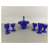 Cobalt Glass Eye Wash Cups & Mini Basket