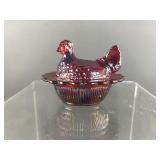 Mosser Mini Hen On Nest Carnival Glass