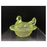 Vintage Fenton Uranium Glass Hen Salt Cellar