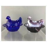 Vtg Mosser Slag Glass & Cobalt Mini Hen On Nest