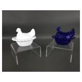 Mosser Milk Glass & Cobalt Mini Hen On Nest