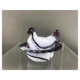 Vtg Mosser Mini Hen On Nest Slag Glass