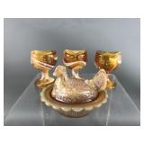 Vtg Mosser Slag Mini Hen On Nest & Eyewash Cups
