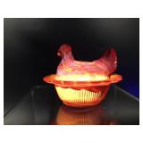 Glowing Amberina Mosser Mini Hen On Nest