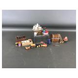 Miniature Metal&wood Picnic & Sewing Set