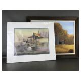 Barn painting framed, signed & more