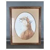 Oil Pastel Cougar Framed Drawing, Signed