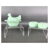 Vtg Jadeite Glass Hen & More Salt Cellars