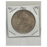 1922 90% Silver Peace Dollar