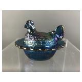 Mosser Glass 'georgia Blue' Carnival Mini Hen On