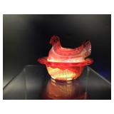 Glowing Amberina Mosser Mini Hen On Nest