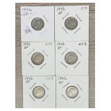 Lot of (6) 90% Silver Roosevelt Dimes