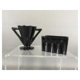 Vtg Art Deco Black Amethyst Creamer & Trinket Box