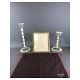 Vintage Candlestick Holders, Picture Frame, And