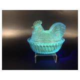 Manganese Glow Vtg Fenton Blue Glass Hen On Nest